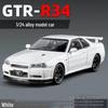 1:24 Alloy GTR R34 Model Car Toy with Sound, Light, Openable Doors, Four-Wheel Steering, and Pull-Back Action