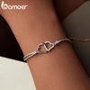 BAMOER Personalized Heart To Heart Bracelet 925 Sterling Silver Dainty Gray Rope Link Chain Bracelet for Women Teen Girls