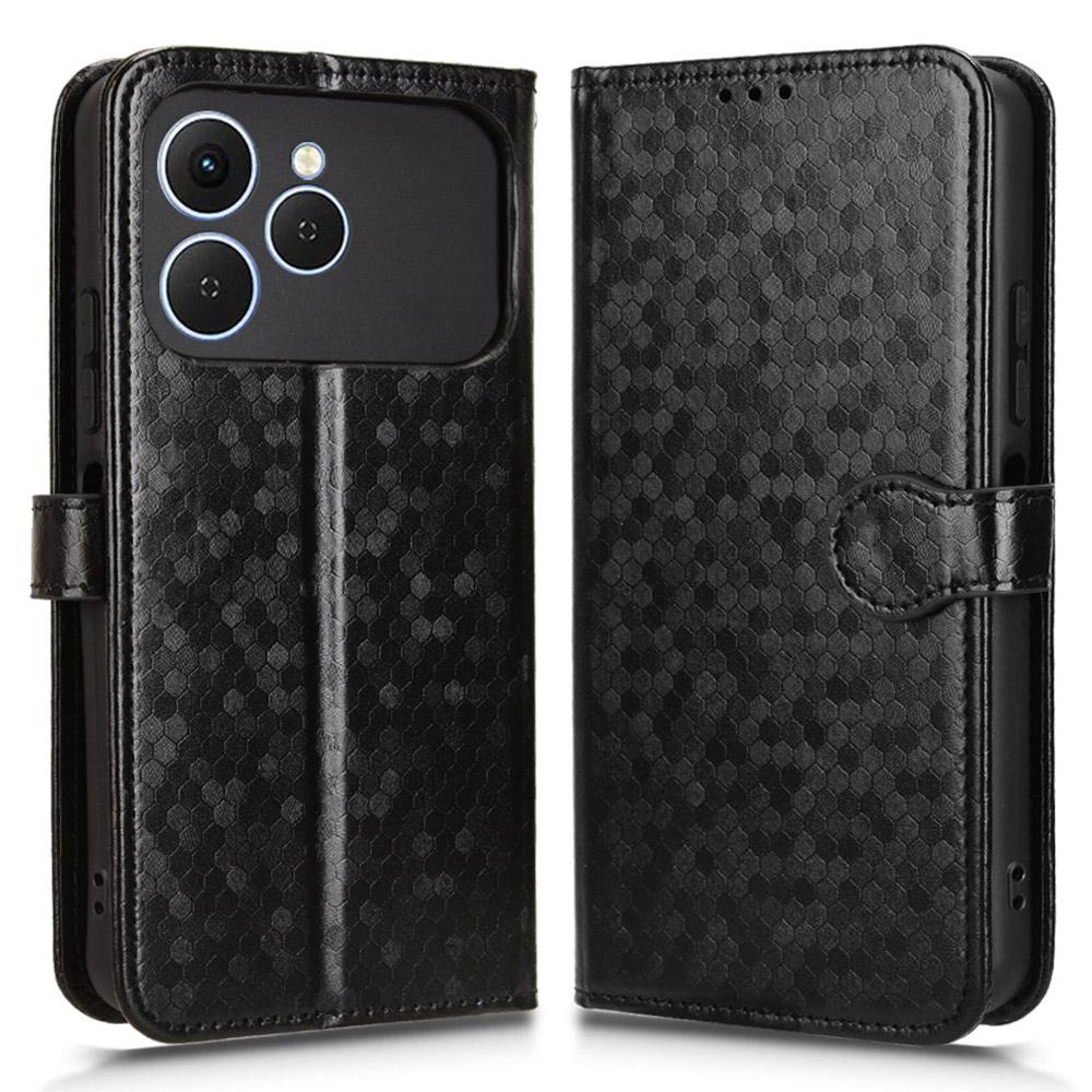 For TECNO Spark 40 4G Wallet Case Dot Pattern Imprint PU Leather Phone Cover with Wrist Strap