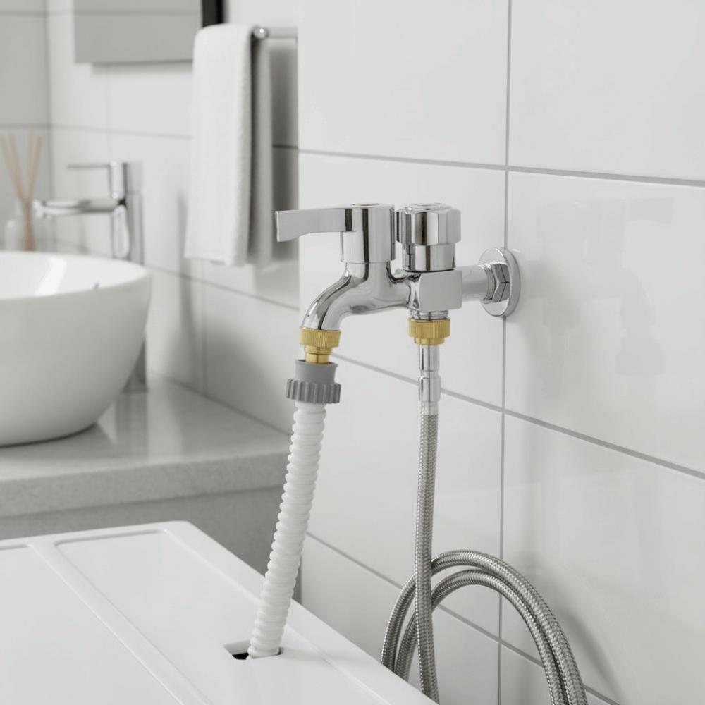 Kupferkern Waschmaschinenhahn Einzelanschluss Verdickter Wasserverteilerhahn Edelstahl Dreifachauslassadapter Badezimmer