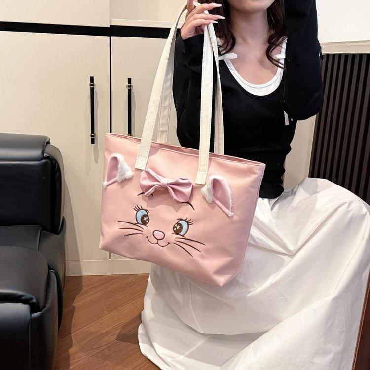 Mary Cat Cartoon Tote Bag With Bow For Daily Use And Storage