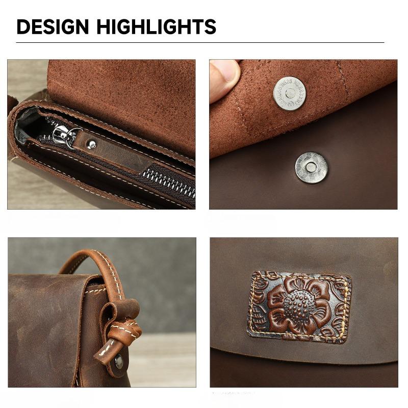 Genuine Leather Women's Shoulder Bag Fashionable Retro Small Round Bag with A Sense of Luxury