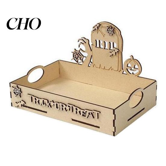 Holiday Home Decoration Halloween Witch Decorative Wood Serving Tray with Handle, Ghost Pumpkin Castle Table Decor Trick or Treat Dessert for