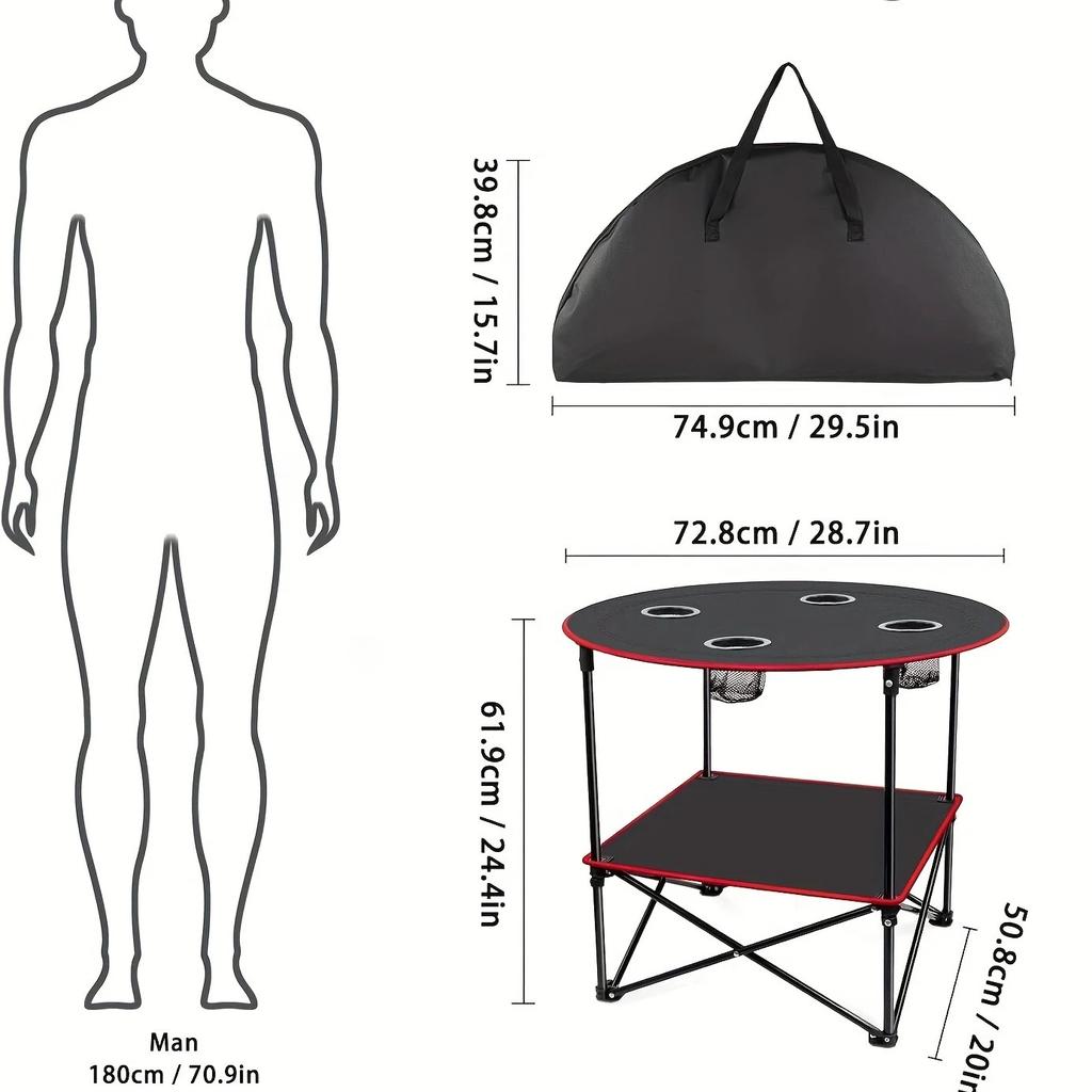 Folding Camping Table, Outdoor Beach Picnic Table with 4 Cup Holders & Carrying Bag, for Bonfire Party & Tailgate Activities