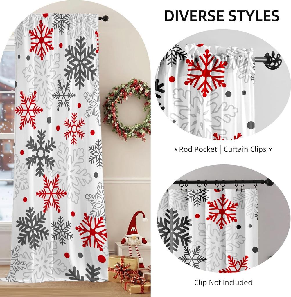 Christmas Curtains Living Room Snowflake Winter Xmas Snow Flake Drapes Holiday Semi Sheer Made Of Polyester Area Window Treatment