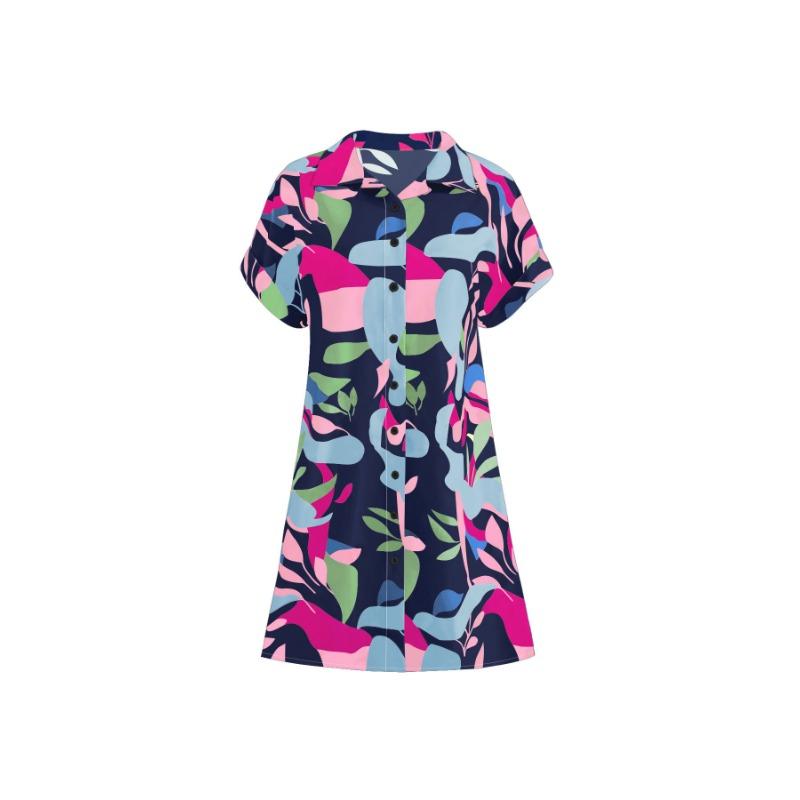 Women's Summer Fashion Temperament Commuter Short-sleeved Printed Shirt Button Dress