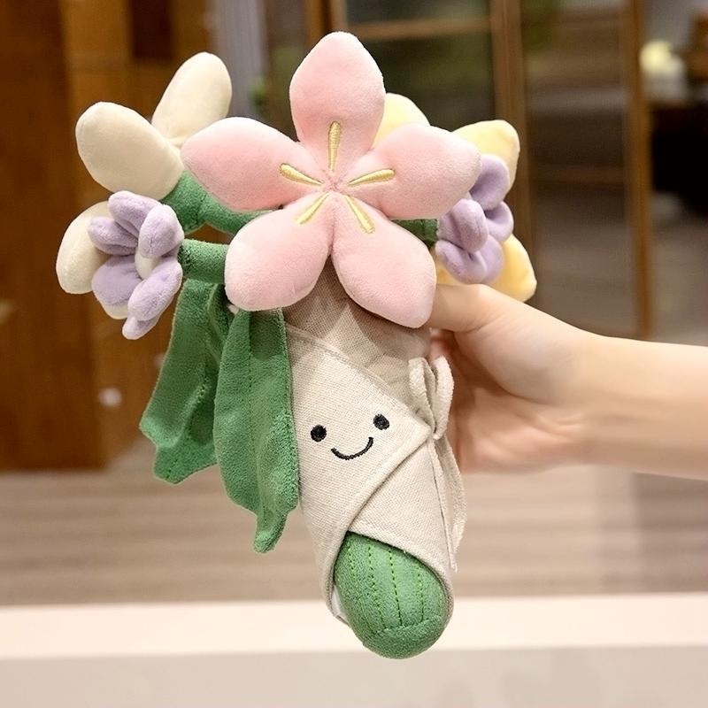 Simulated Tulip Flower Holding Bouquet Valentine's Mothers Day Gift Artificial Rose Flower Girls Christmas Plush Flower Bouquet