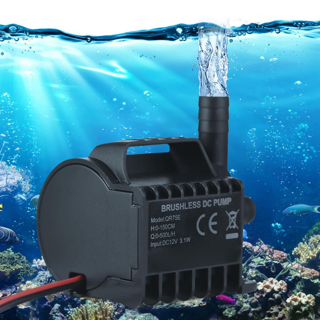 Zanurzalna pompa wodna 12V Elektryczna 500L/h Mała pompa fontannowa z maksymalną wysokością podnoszenia 4,9 stopy, 1,6 stopy przewodu i podstawą z przyssawkami,