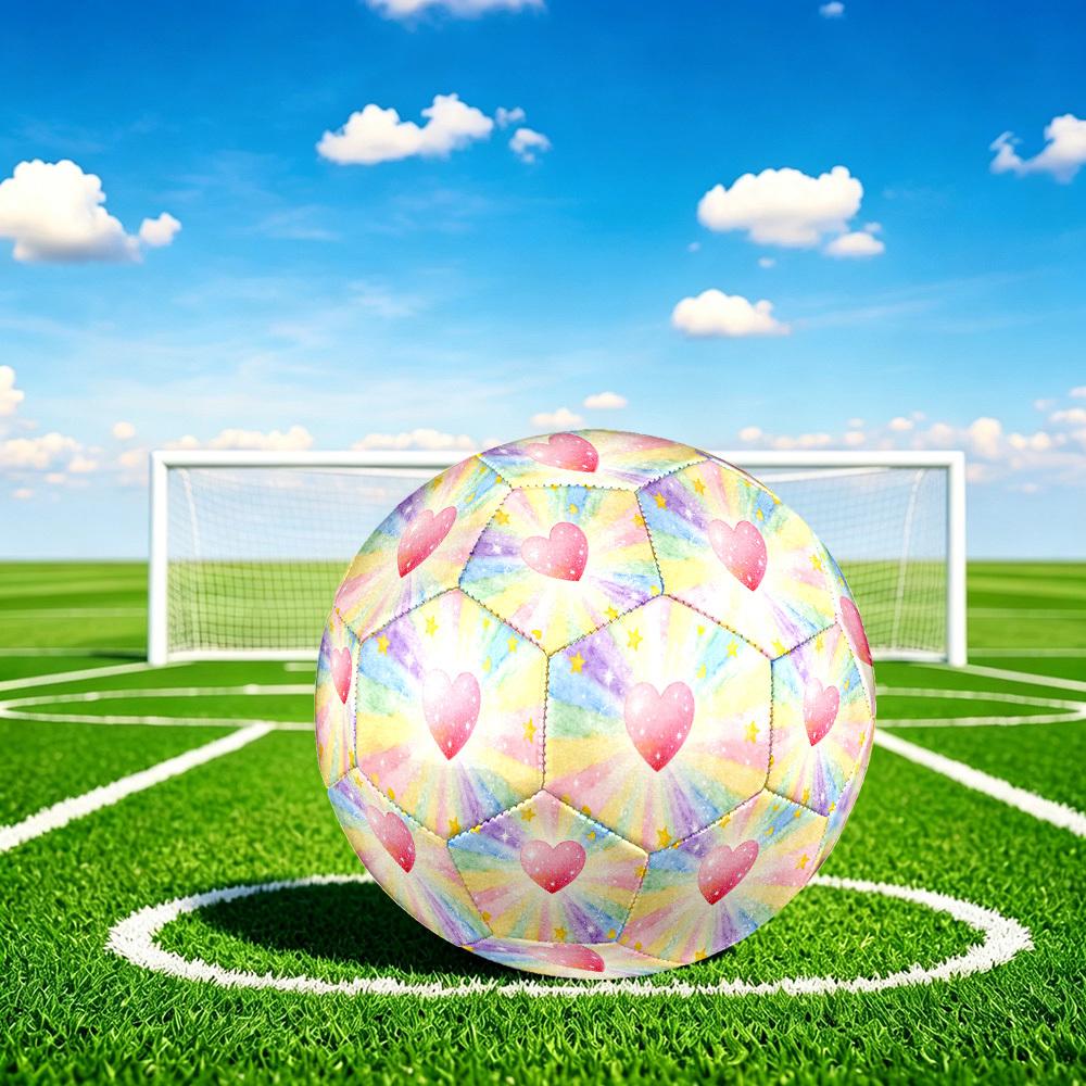 1pc Rainbow Heart Sparkle Theme Soccer Ball Football, Size 5, Lightweight PVC, Outdoor Training Soccer Ball,Gift j61432