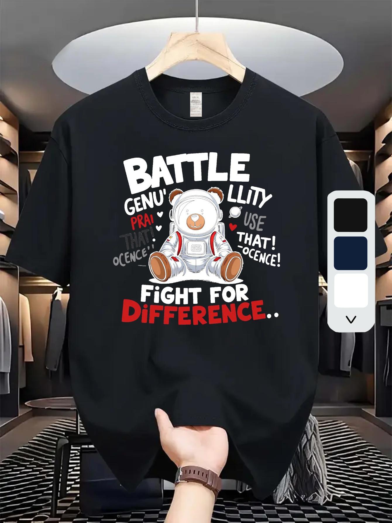 611 Cotton Blend Graphic T-shirt - Black Motivational Bear Print with Battle-Ready Genius Slogan XXXXL