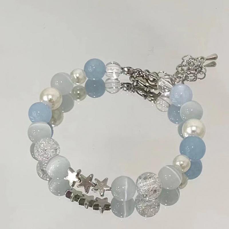 Forest Butterfly Glass Bracelet with Ice-Cracked Flower Beads