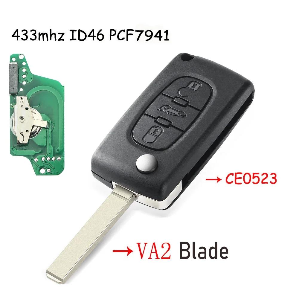 KEYYOU 2 3 Buttons For Peugeot 207 307 308 407 607 807 433MHz ID46 7941 CE0536 CE0523 VA2/HU83 Blade Flip Car Key Fob ASK FSK
