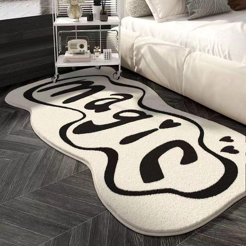 Celebrity Style Faux Cashmere Bedside Rug: Winter Bedroom, Thick, Dirt-Resistant, Non-Slip, Irregular Shaped.