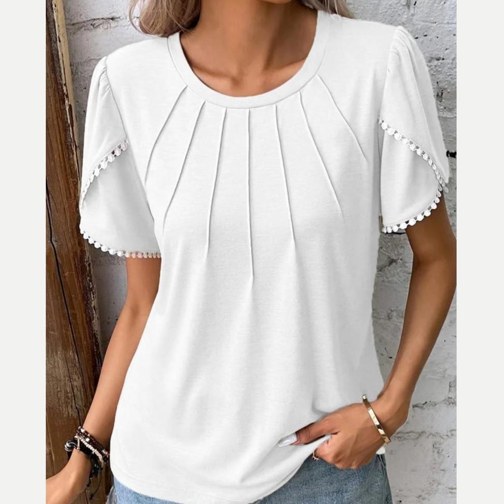 T-shirts Casual Pullovers Women's Summer Tops Fashion Blouses Short Sleeved Lace Casual T-shirt Shirt