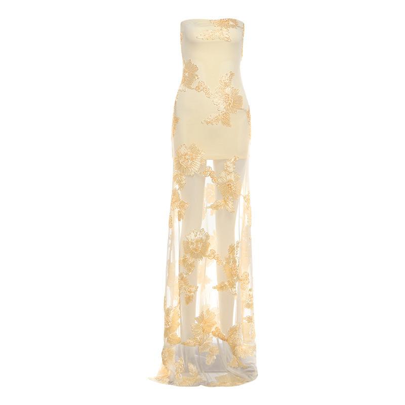 2026 European and American Summer New Fashionable Elegant Casual Niche Embroidered Strapless Strapless Dress for Women S