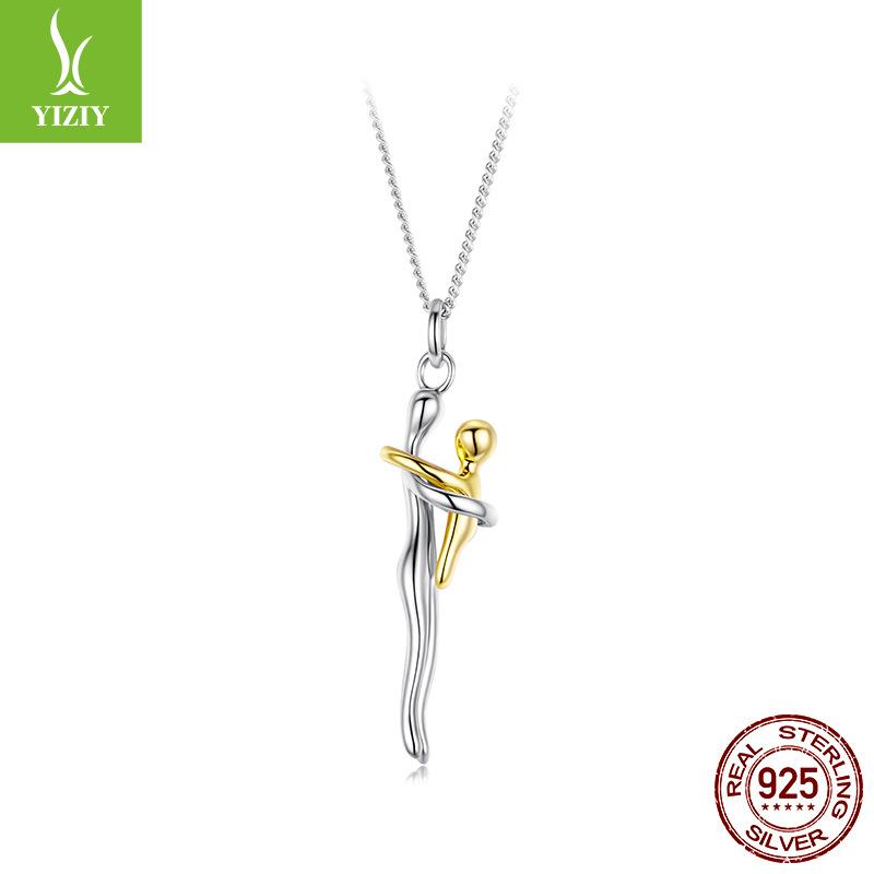 S925 Sterling Silver Mother And Child Hug Necklace Warm And Loving Mother'S Day Necklace Collarbone Chain