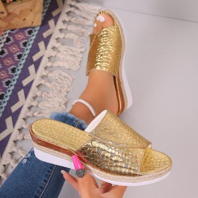 2024 New Fashion Striped Platform Slippers Women Summer Glisten Wedge Sandals Woman Plus Size Non Slip Casual Slippers