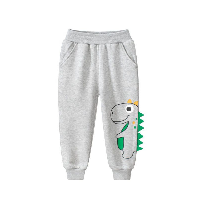 27Kids Children s Clothing Spring and Autumn Boys  Sports Long Pants Children s Dinosaur Terry Thick Boys  Ankle-Tied Sweatpants 5705H Heather Grey (Terry Loop) 140