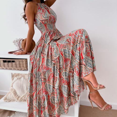 BITCED Abito Lungo Floreale Sexy Senza Schiena da Donna Stile Boho