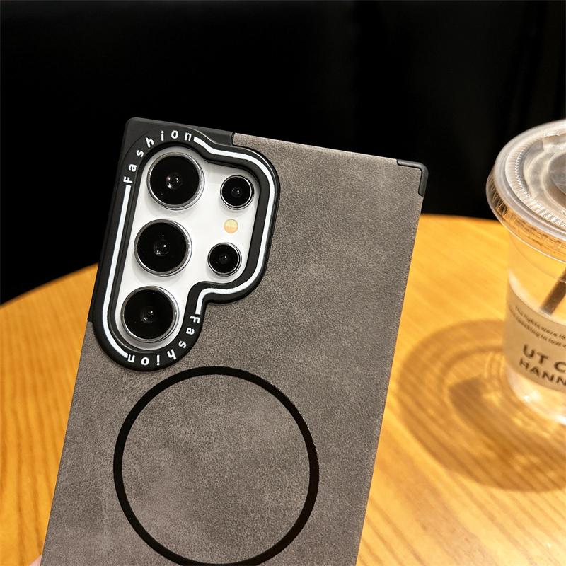 Retro Leather For Magsafe Magnetic Wireless Charge Case For Samsung S25 S24 Ultra Plus S22 S23 Ultra Shockproof Protection Cover