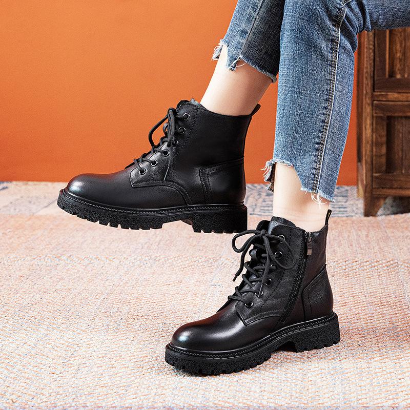 [Anti-Season God] First-layer cowhide Martin boots for women's 2025 autumn and winter new velvet lace-up British style short boots