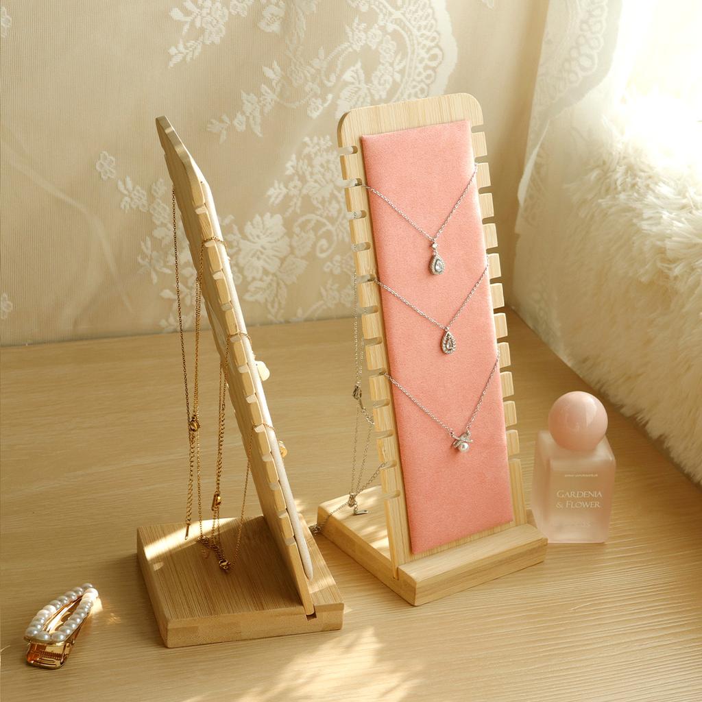 Wood Necklace Display Stand Large Capacity Pendant Bracelet Anklet Long Chain Jewelry Storage Rack Counter Showcase Prop