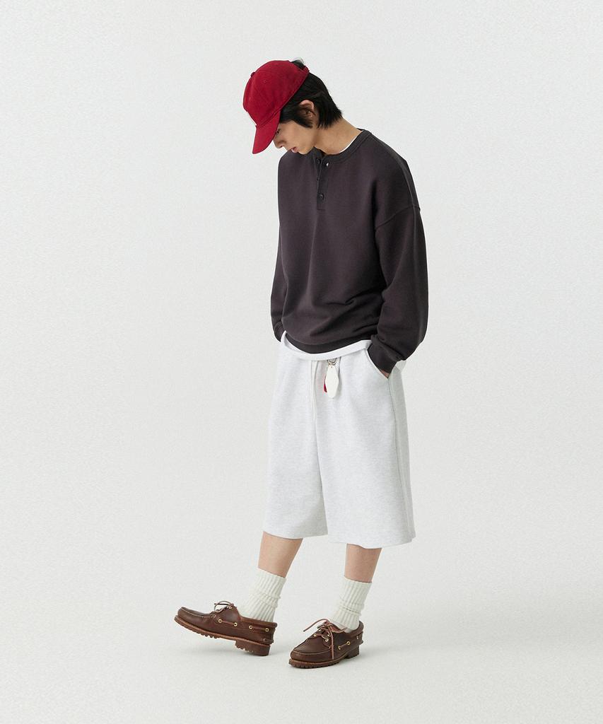 STENDS [M~4Xl] Belt Loop Oversized Sweat Shorts_White Melange