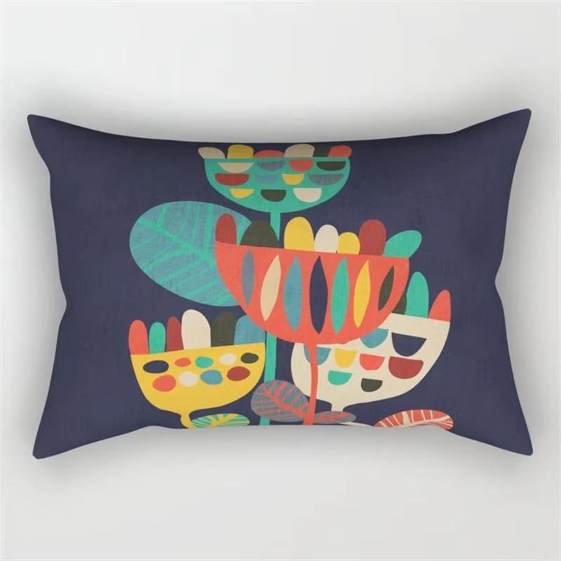Rainbow Geometric Pattern Plant Print Decorative Pillowcase Bedroom Living Room Office Cushion Home Decor Rectangular Pillowcase