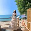 French Floral Halter Neck Dress Women's Summer Seaside Temperament Waist Cake Dress
