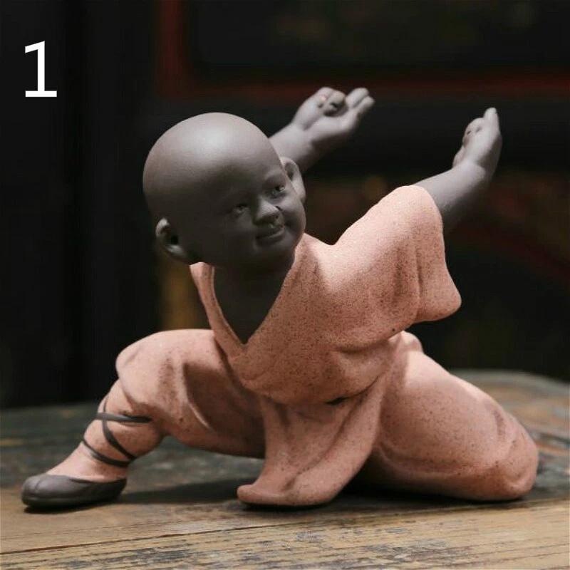 Kung Fu Ceramic Small Buddha Statue Monk Martial Art Figurine Ornament Home Gift