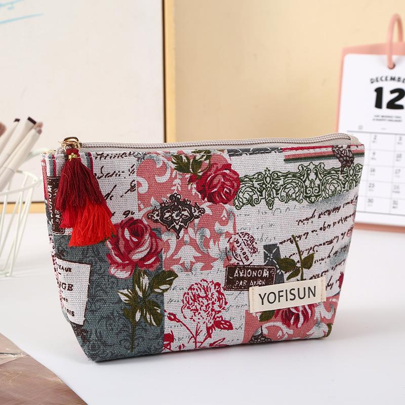Women's Large-Capacity Tassel Print Makeup & Toiletry Bag with Coin Purse
