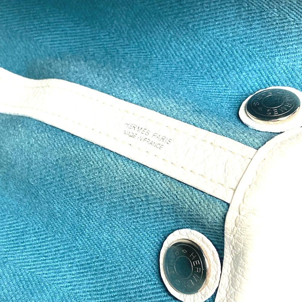 HERMES Garden Party TPM Hand Bag Tote Bag Toile Offishe/Leather blue/White