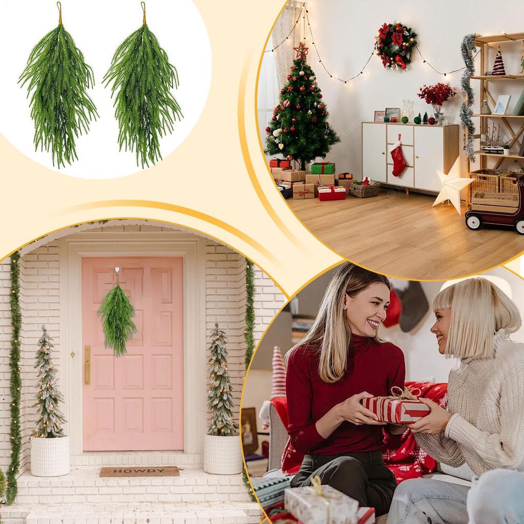 Pine Garland Christmas Teardrop Swag 2 Pieces Artificial Pine Garland Decoration 26 Inch for Railing Porch Table Window Wall
