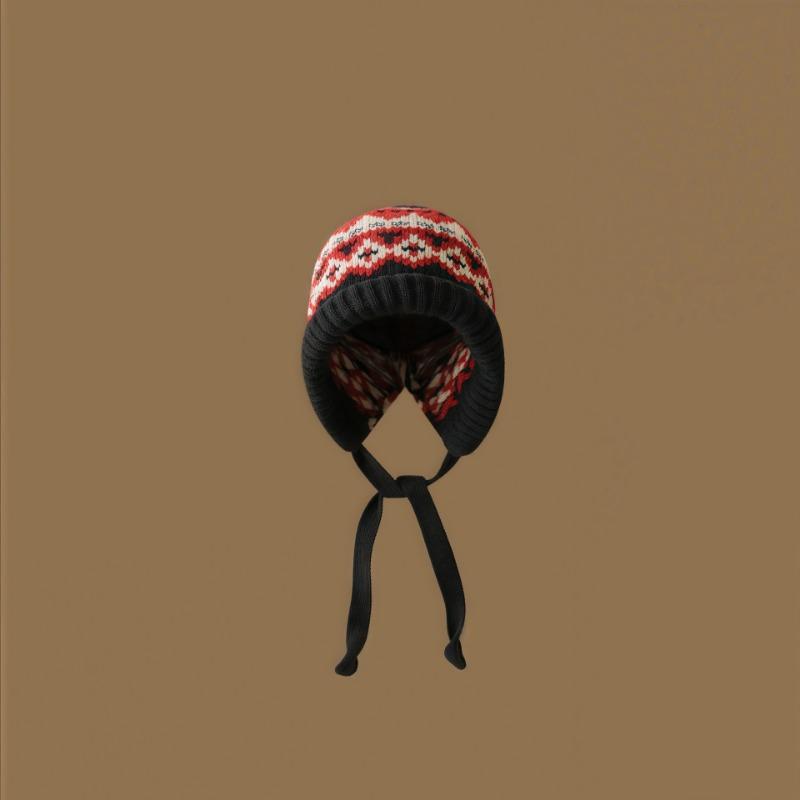 Autumn and winter women's versatile hat knitted ear protectors loose big head circumference plush hat showing face small bag wool hat