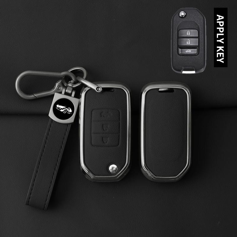 Metal Leather Car Key Case Cover For Honda Civic Hrv Crv Xrv Cr-V Crider Odyssey Pilot Fit Accord Protect Keychain Accessories