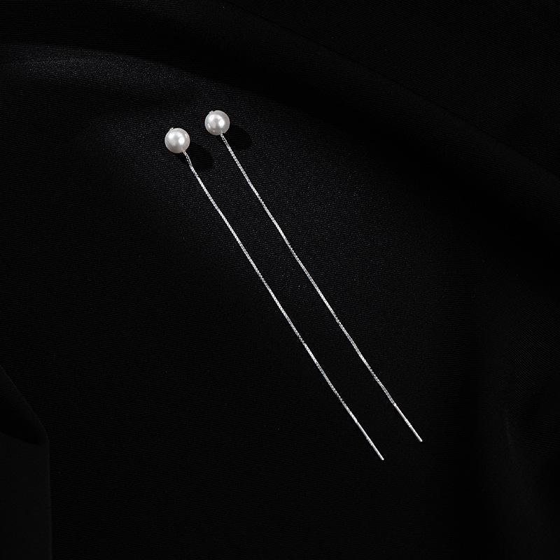 

Серьги Banyan Tree S925 Silver Tassel Pearl для женщин - Длинная цепочка с бусинами 6mm серебряный