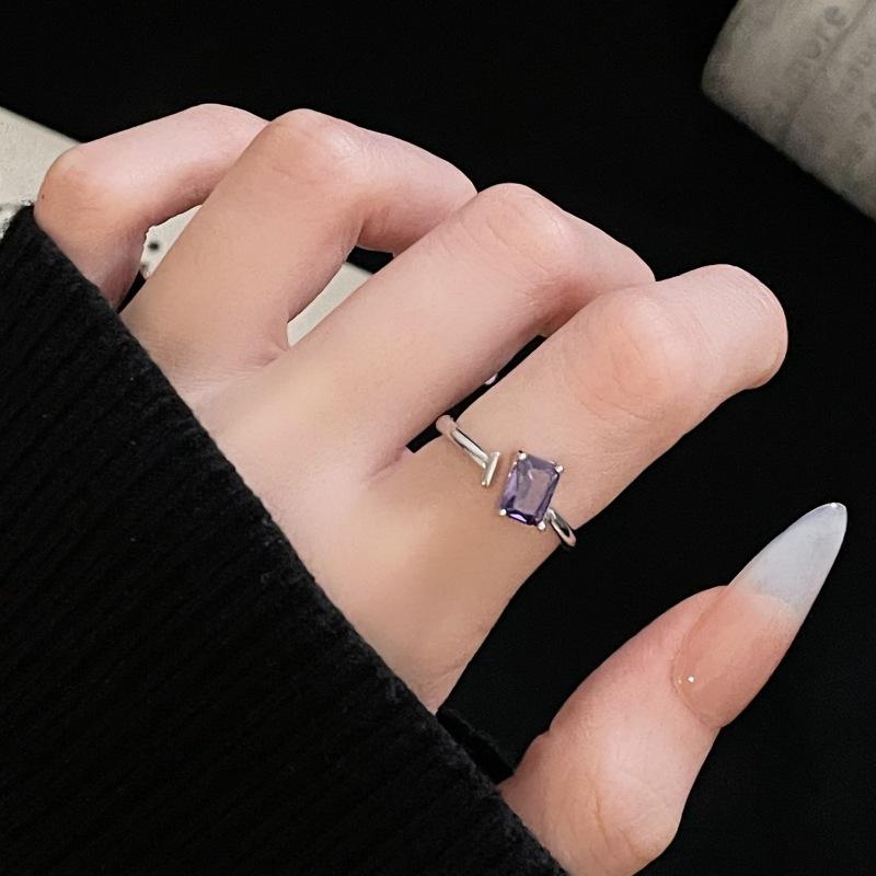 Niche Design Open Ring Women'S Purple Zircon Series High-End Sense Ring Combination Stacked Index Finger Ring