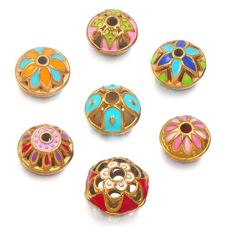 Stainless steel gold round enamel color isolation bead oil pendant