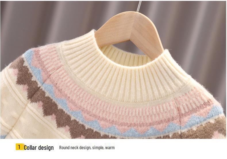 Girls' Trendy Thick Knit Sweater for Autumn/Winter 2025 - Stylish Round Neck Pullover, Medium/Large Children's Wear.