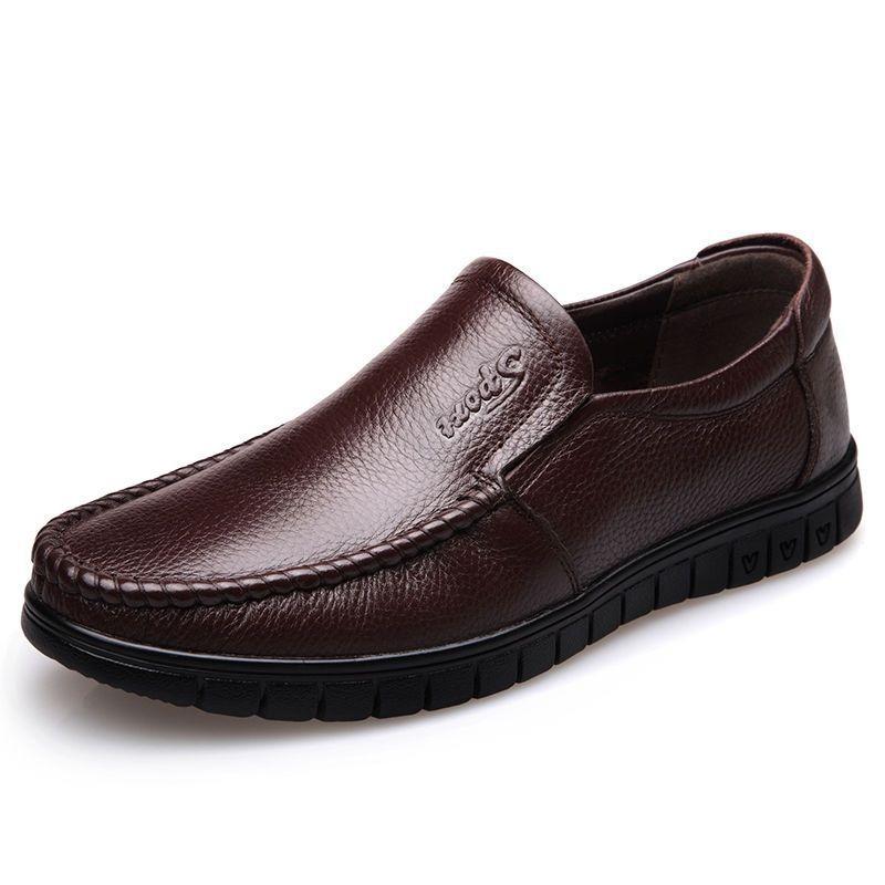 Leather Men's Casual Leather Shoes Cowhide Spring and Autumn Business Breathable Soft Leather Non-slip Father Round Head Shoes