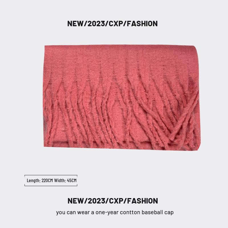 2024 Winter White Thick Solid Color Scarf for Girls - Korean Style, Versatile Student Shawl