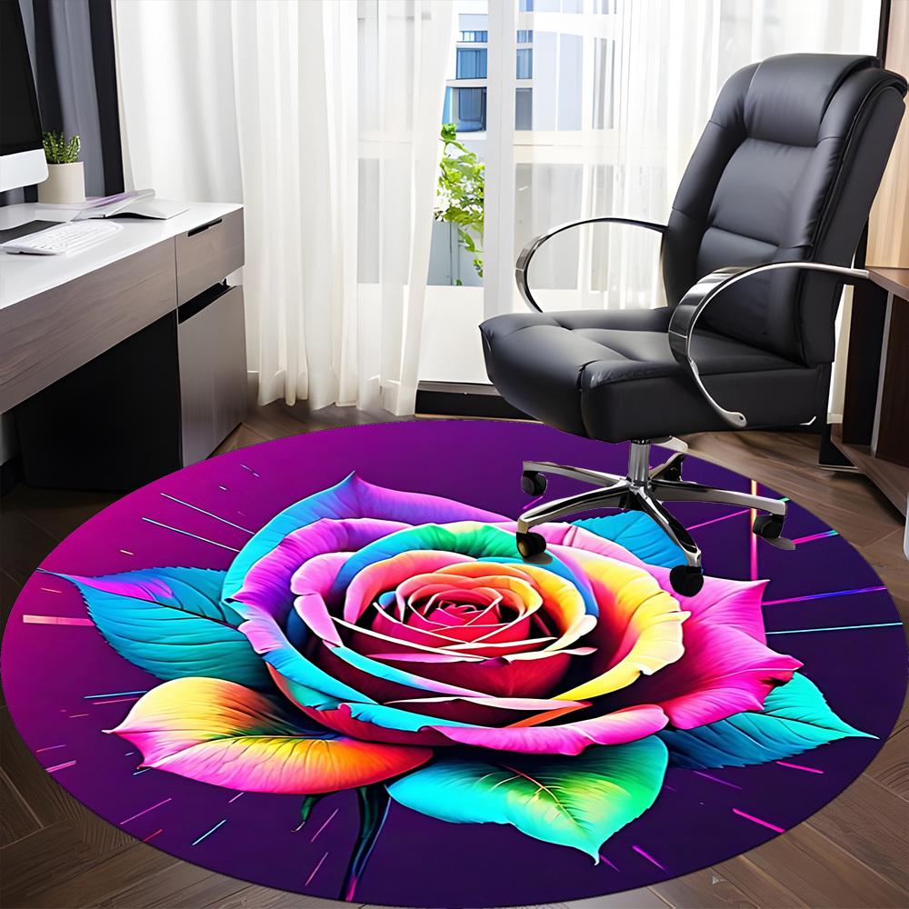 1pc Rainbow Rose Print Chair Carpet for Office, Non-slip, Soft and Durable Office Rug, Perfect for Office yy260131059