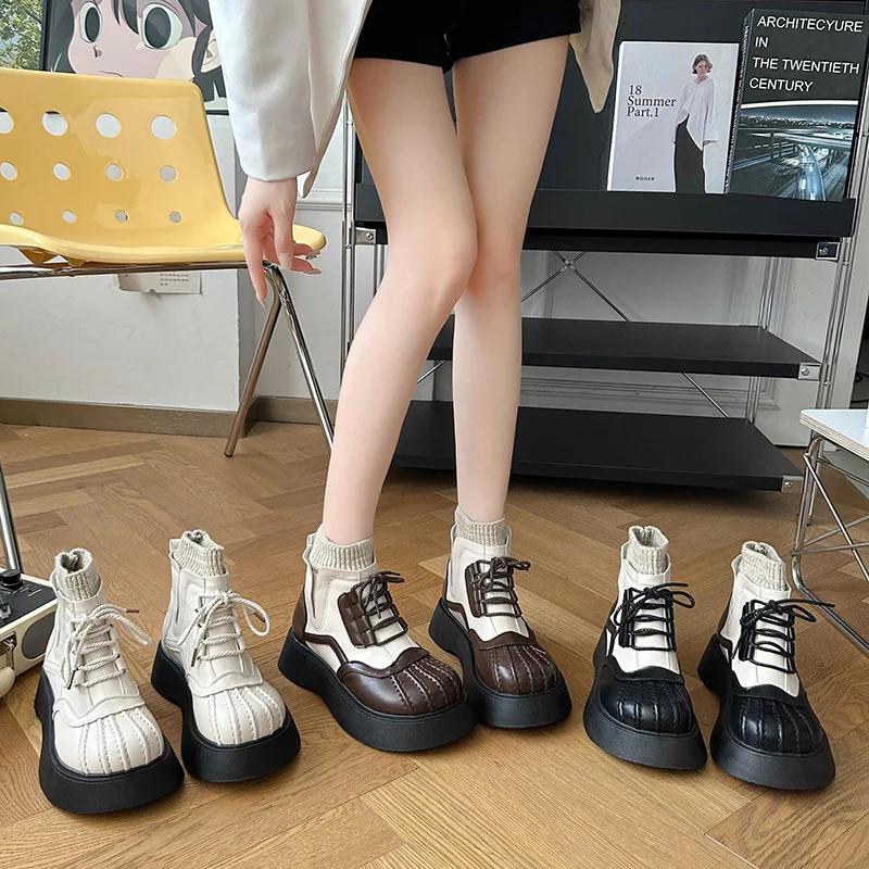 Fashion Women Winter British Style Chelsea Short Boots Ladies Designer Shell Round Toe Ankle Boots PU Leather Platform Booties