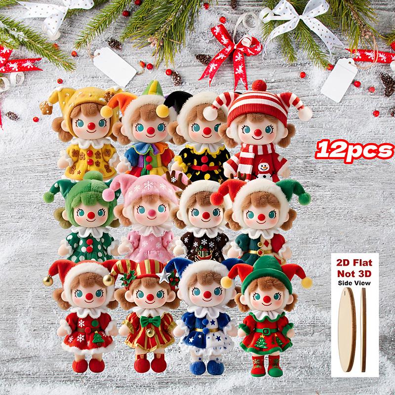 

12 шт./уп. Плоские 2D украшения Яркие цвета Подвеска Кукла Украшения из досок Рождественская ткань Рождественская елка