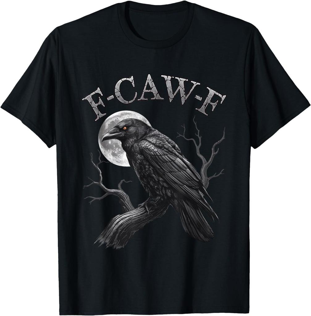 F-Caw-F Black Crow Moon Vintage Retro Halloween Dark Humor T-Shirt