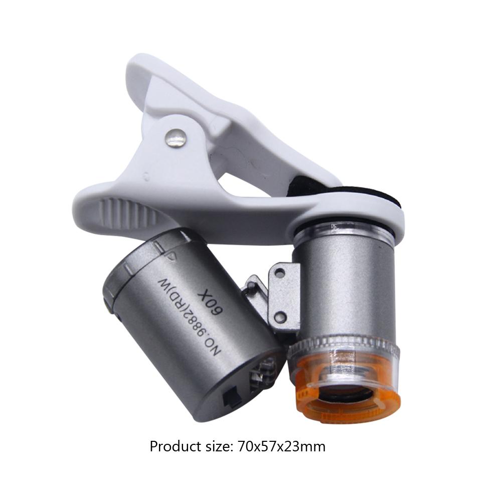 Universal Clip Microscope 60X LED Jewelry Magnifying Glass Focusing Adjusted Pocket Microscope with Cell Phone Clip UV Light