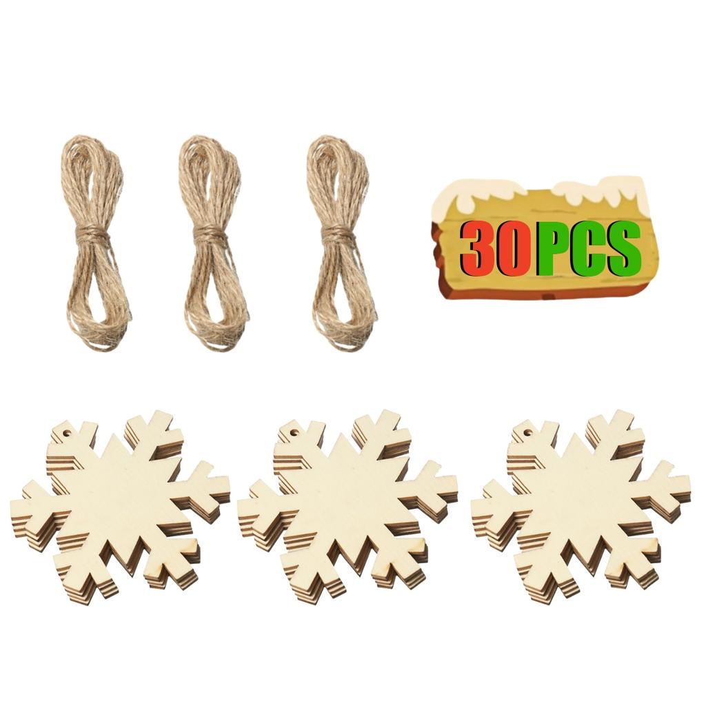 10-50Pcs Wooden Christmas Ornaments Unfinished Wood Slices with Holes Wooden Blanks Pendants for Kid DIY Craft Christmas Tree De