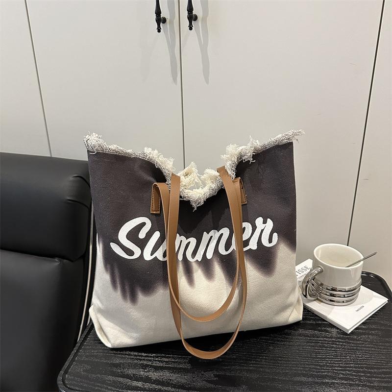 Large Capacity Fringed Bag Beach Bag Women's Shoulder Tote Bag Casual Lazy Wind Contrasting Color Handbag