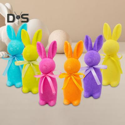 Easter Bunny Statue Freestanding Foam Rabbit Ornament Faux Moss Rabbit Flocked Bunny Figurine Centerpiece for Desk Mantel Dining Table
