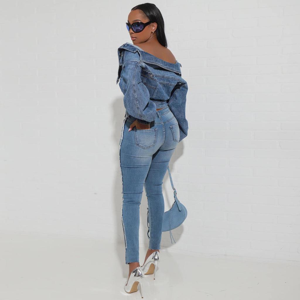Y2K Style Irregular Denim Jacket - European & American Fashion Women's Clothing HR23091